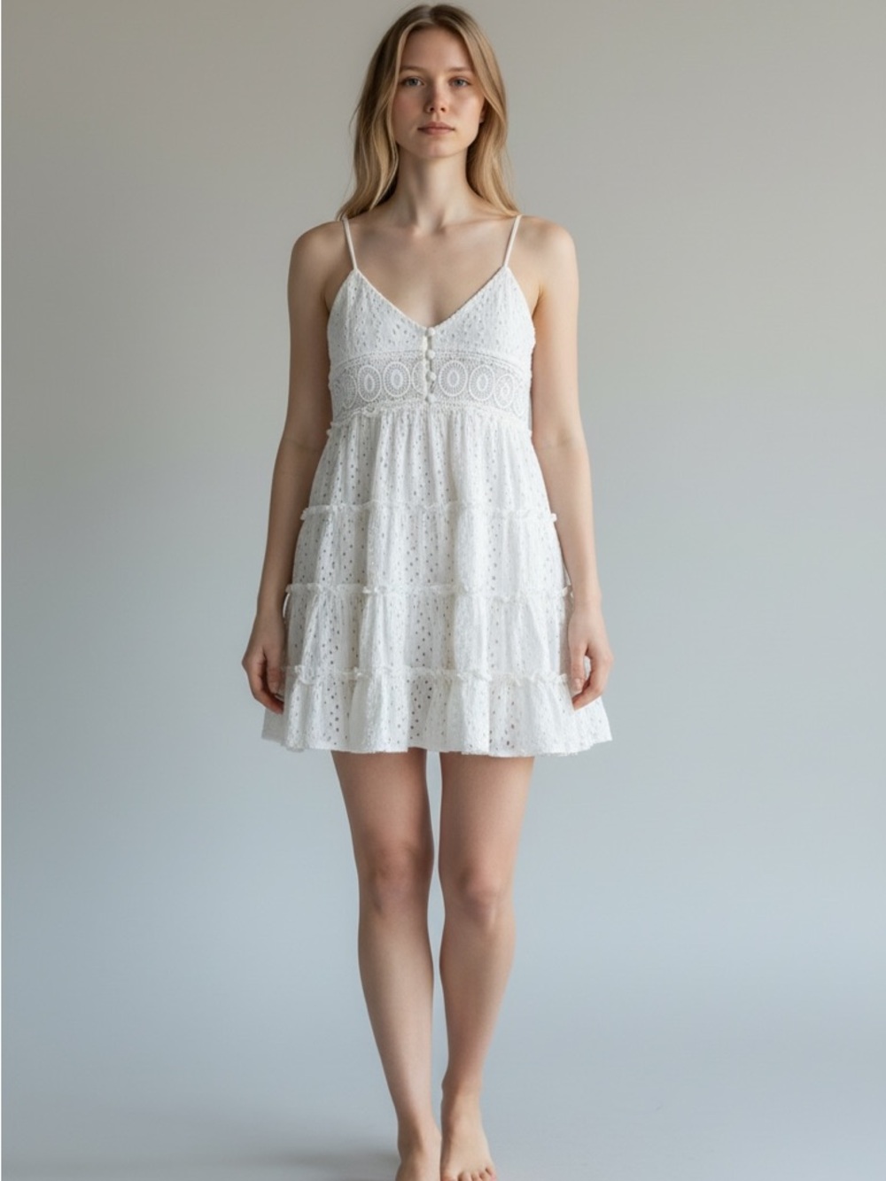 Surf Gypsy Ivory Crochet Mini Dress Size Medium - Picture 8 of 9